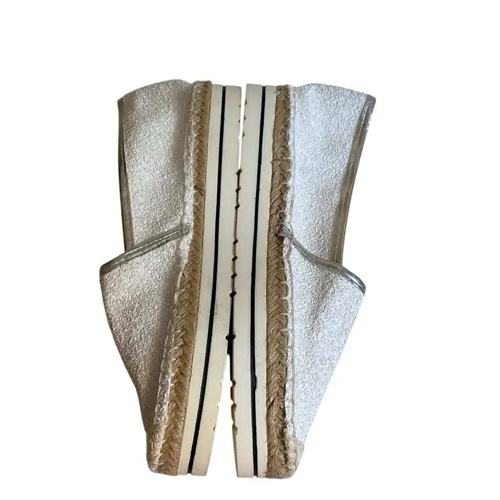 Love Moschino White Glitter Espadrille Platform Slip On Loafers Silver Women’s 6 - Picture 12 of 13